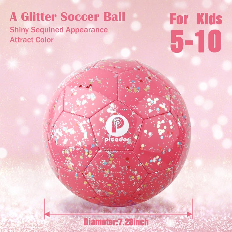 Picador PP PICADOR Size 3 Soccer Ball Glitter Pink Soccer Balls for Kids Ages 3-6 6-8 8-10 Boys Girls Sports Training & Outdoor Play with Pump Gift - Image 2